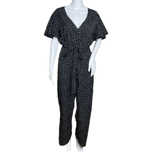Suki So Jumpsuit Womens Medium Black‎ White Polka Dot Retro Feminine Preppy Boho - Picture 1 of 8